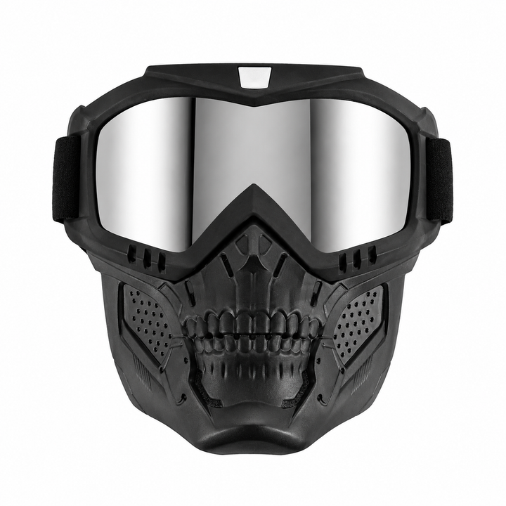 Premium Motorcycle Skull Mouth Mask Tactical Riding Goggles UV Protection Windproof Dustproof Anti-Glare Ski Cycling Mountaineering Mask with Adjustable Strap