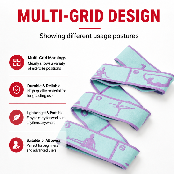 Premium Multi Grid Resistance Band Yoga Pilates Stretching Strap Adjustable Elastic Training Belt 8/9 Grid Mobility Flexibility Fitness Band