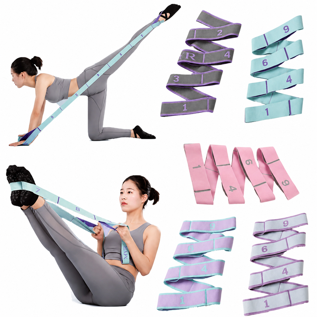 Premium Multi Grid Resistance Band Yoga Pilates Stretching Strap Adjustable Elastic Training Belt 8/9 Grid Mobility Flexibility Fitness Band