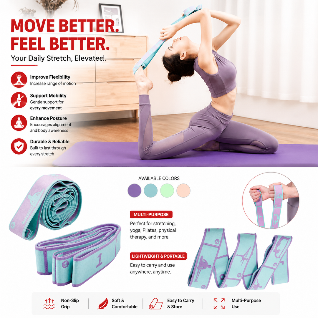 Premium Multi Grid Resistance Band Yoga Pilates Stretching Strap Adjustable Elastic Training Belt 8/9 Grid Mobility Flexibility Fitness Band