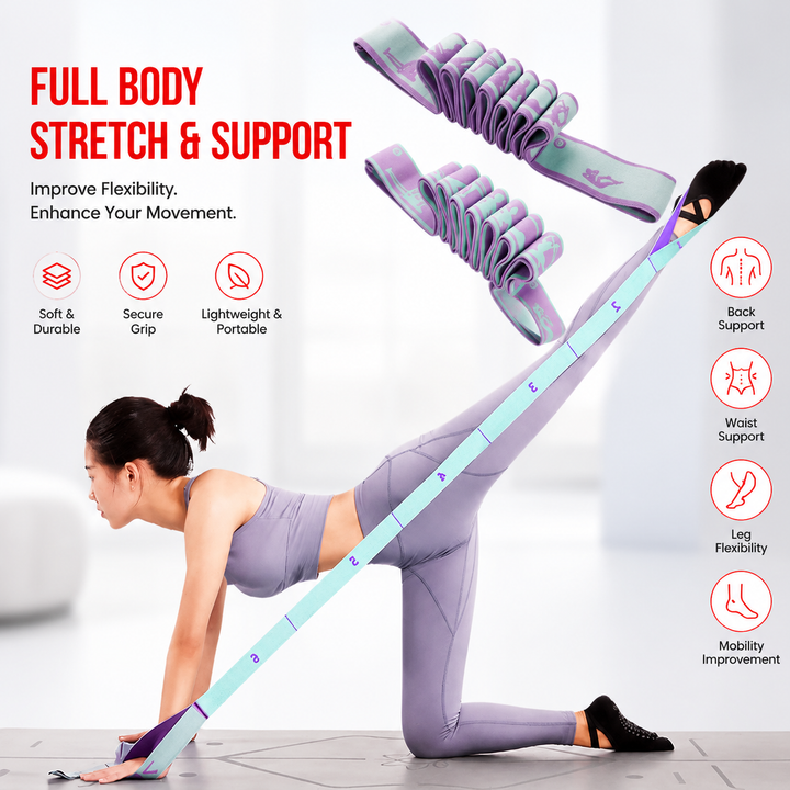Premium Multi Grid Resistance Band Yoga Pilates Stretching Strap Adjustable Elastic Training Belt 8/9 Grid Mobility Flexibility Fitness Band