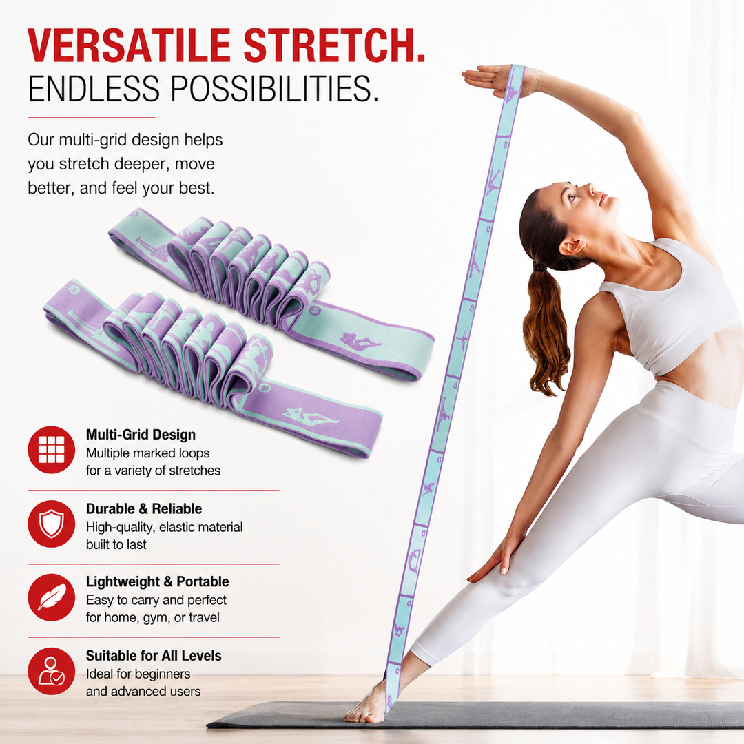 Premium Multi Grid Resistance Band Yoga Pilates Stretching Strap Adjustable Elastic Training Belt 8/9 Grid Mobility Flexibility Fitness Band