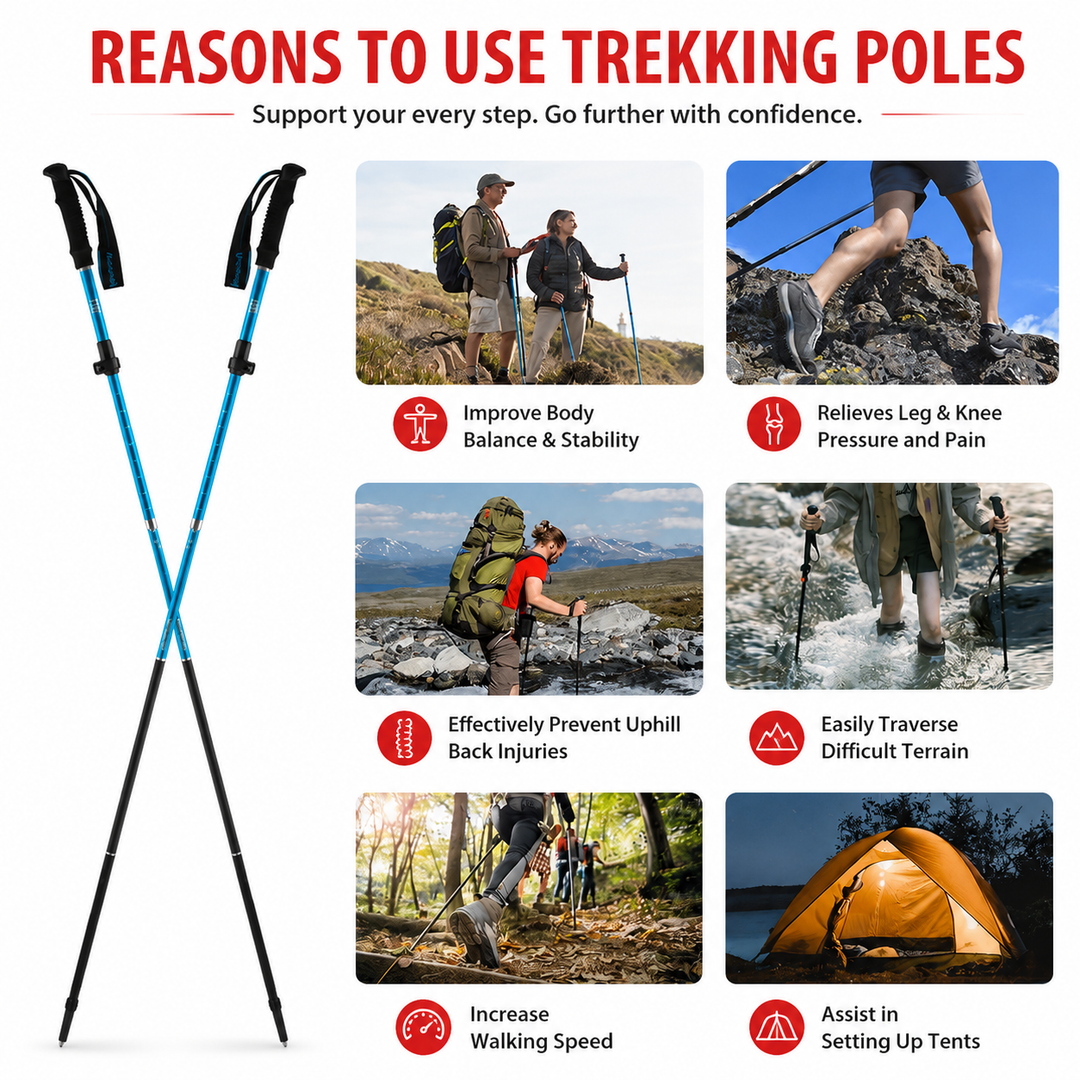 Premium Multifunctional Walking Stick Telescopic Folding Hiking Cane Lightweight Aluminum Adjustable Height Non Slip Rubber Base Travel Cane Seniors