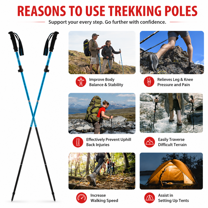 Premium Multifunctional Walking Stick Telescopic Folding Hiking Cane Lightweight Aluminum Adjustable Height Non Slip Rubber Base Travel Cane Seniors