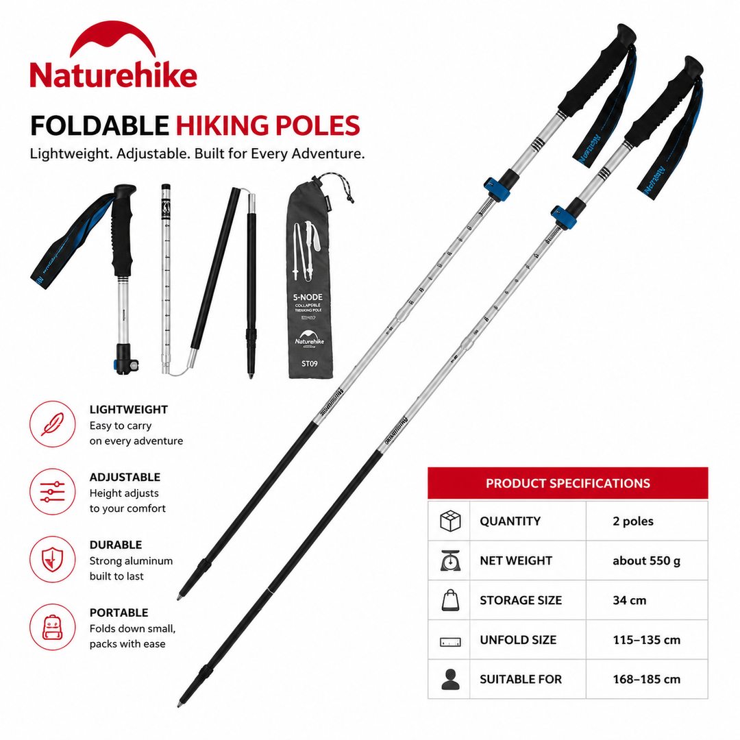 Premium Multifunctional Walking Stick Telescopic Folding Hiking Cane Lightweight Aluminum Adjustable Height Non Slip Rubber Base Travel Cane Seniors
