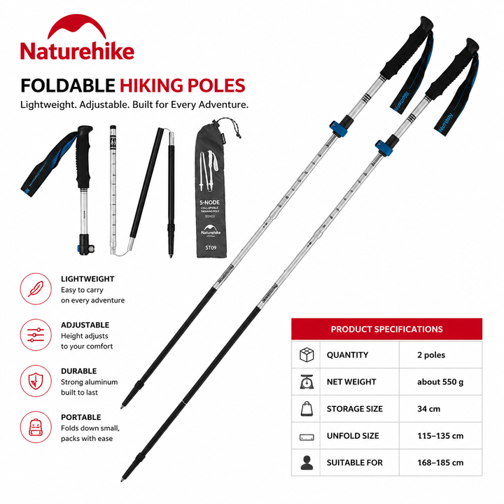 Premium Multifunctional Walking Stick Telescopic Folding Hiking Cane Lightweight Aluminum Adjustable Height Non Slip Rubber Base Travel Cane Seniors