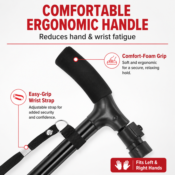 Premium Multifunctional Walking Stick Telescopic Folding Hiking Cane Lightweight Aluminum Adjustable Height Non Slip Rubber Base Travel Cane Seniors