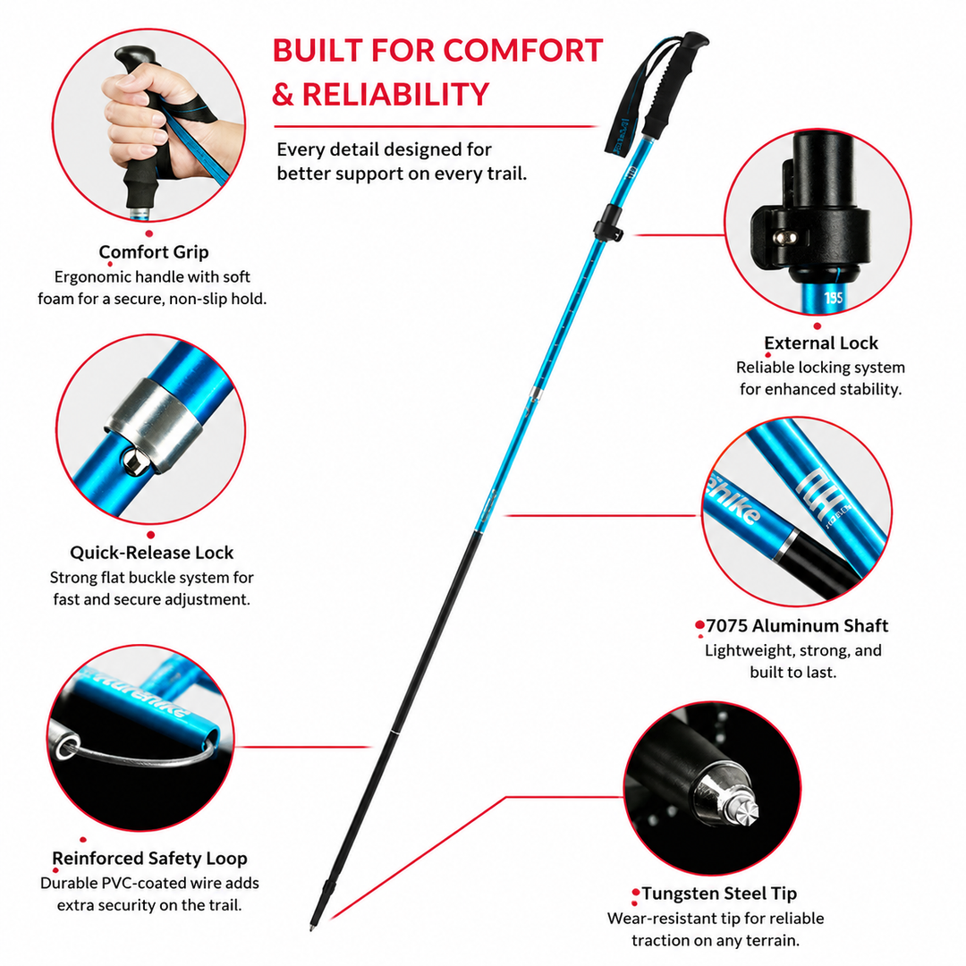 Premium Multifunctional Walking Stick Telescopic Folding Hiking Cane Lightweight Aluminum Adjustable Height Non Slip Rubber Base Travel Cane Seniors