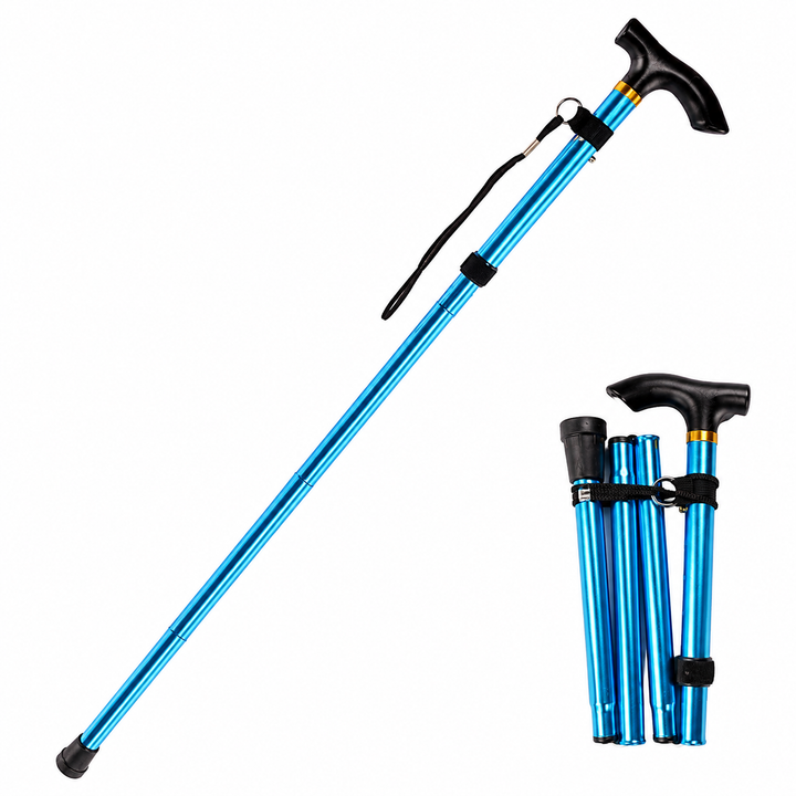 Premium Multifunctional Walking Stick Telescopic Folding Hiking Cane Lightweight Aluminum Adjustable Height Non Slip Rubber Base Travel Cane Seniors