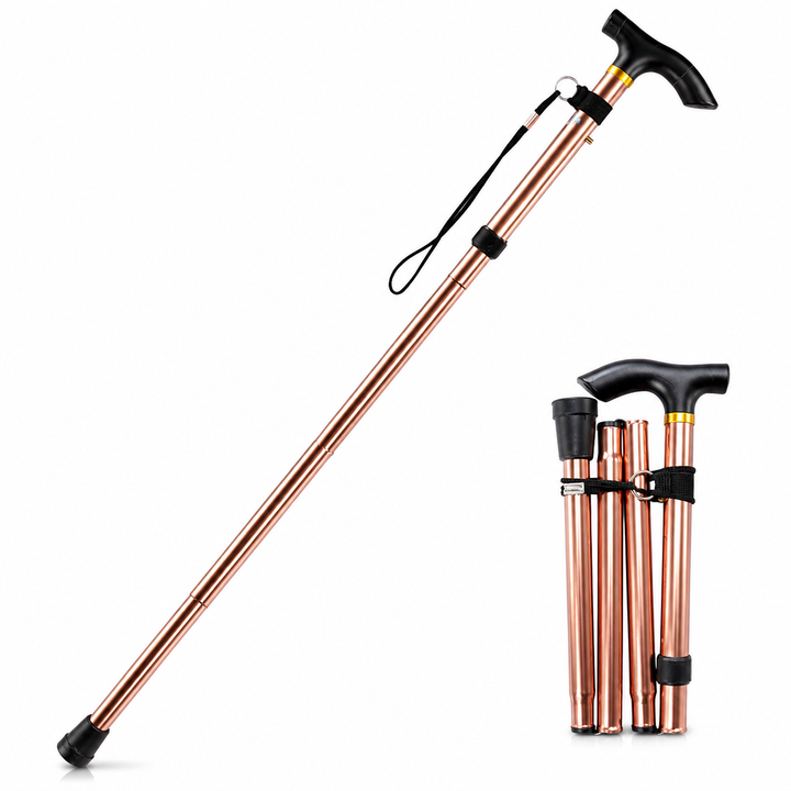 Premium Multifunctional Walking Stick Telescopic Folding Hiking Cane Lightweight Aluminum Adjustable Height Non Slip Rubber Base Travel Cane Seniors