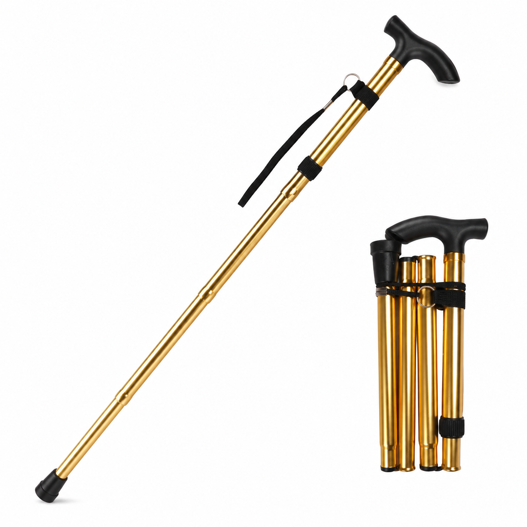 Premium Multifunctional Walking Stick Telescopic Folding Hiking Cane Lightweight Aluminum Adjustable Height Non Slip Rubber Base Travel Cane Seniors
