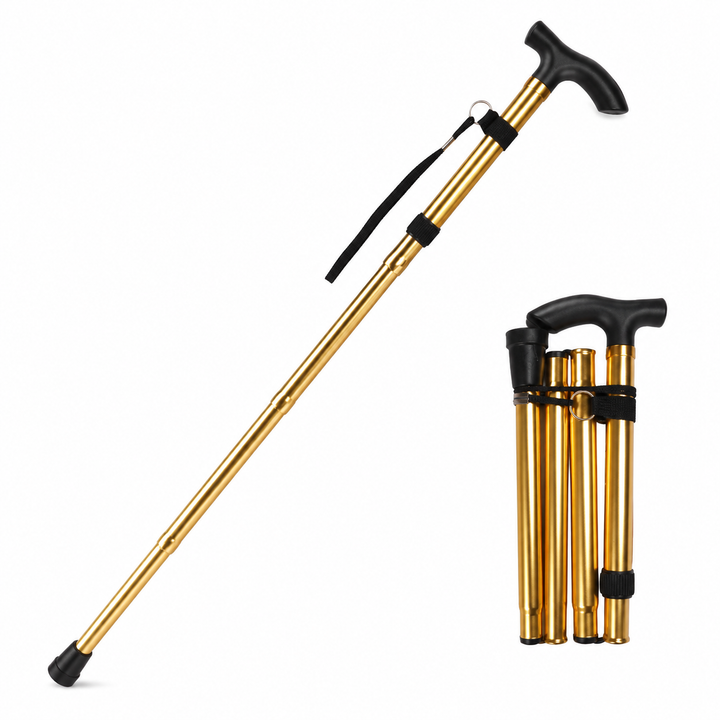 Premium Multifunctional Walking Stick Telescopic Folding Hiking Cane Lightweight Aluminum Adjustable Height Non Slip Rubber Base Travel Cane Seniors