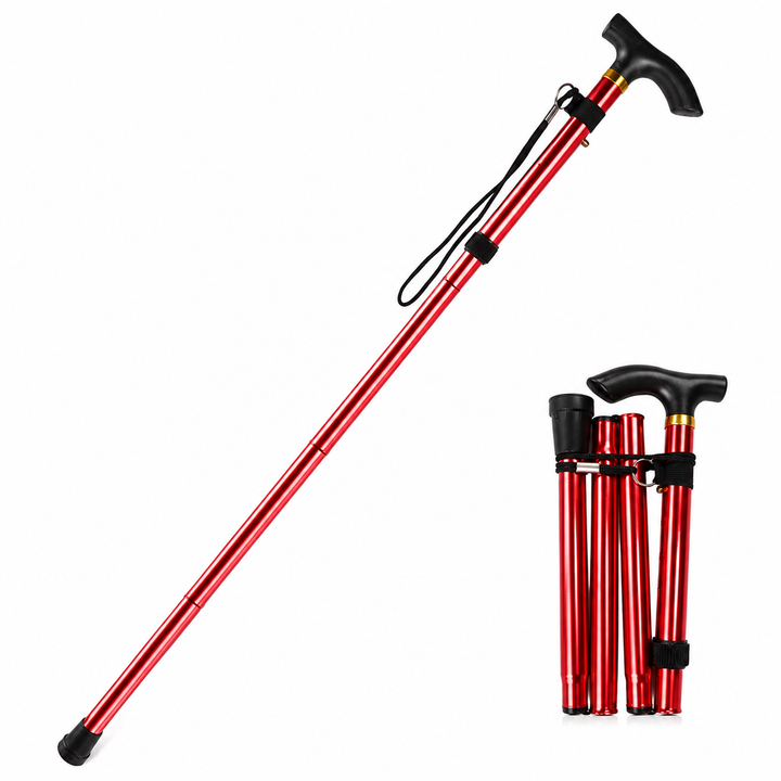 Premium Multifunctional Walking Stick Telescopic Folding Hiking Cane Lightweight Aluminum Adjustable Height Non Slip Rubber Base Travel Cane Seniors