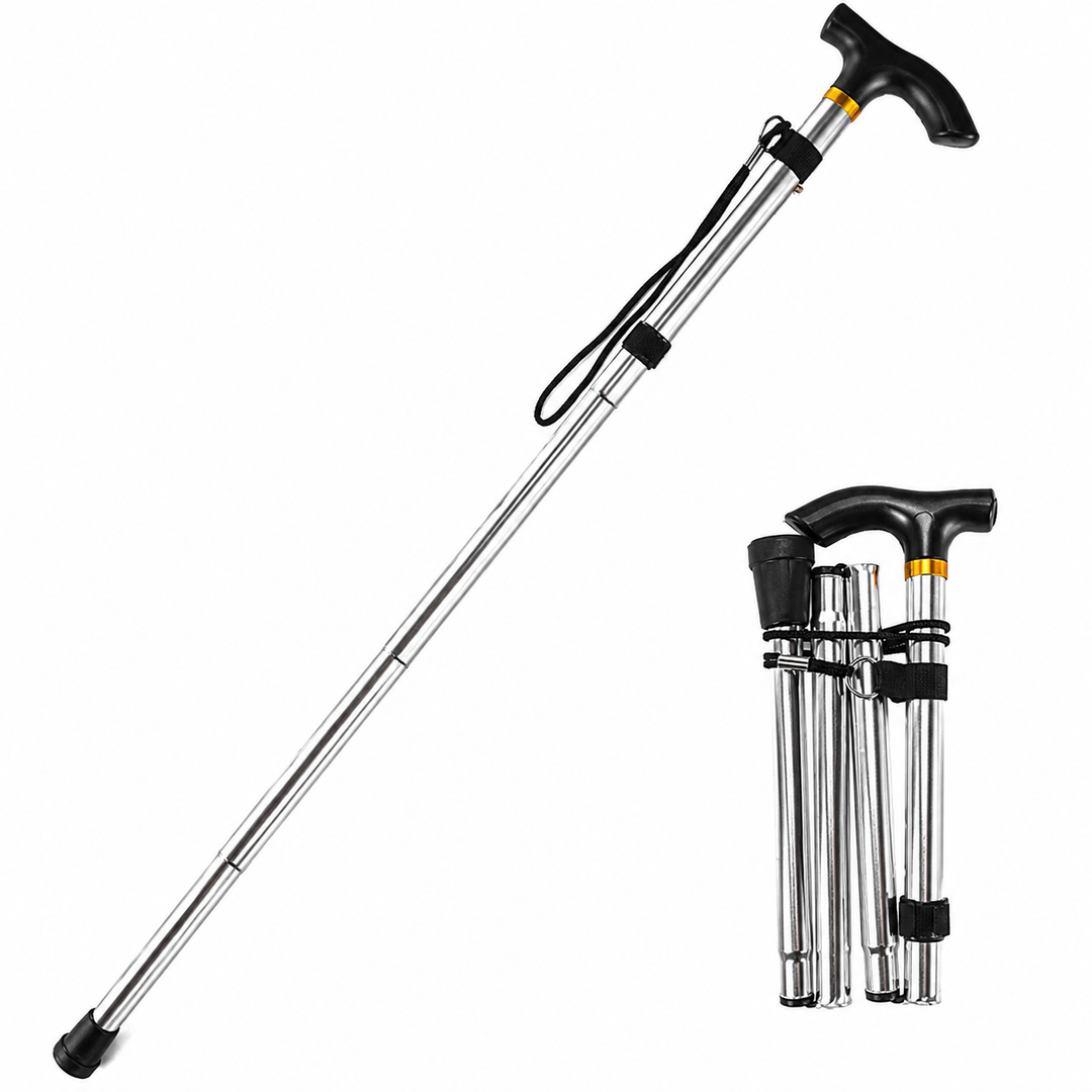Premium Multifunctional Walking Stick Telescopic Folding Hiking Cane Lightweight Aluminum Adjustable Height Non Slip Rubber Base Travel Cane Seniors