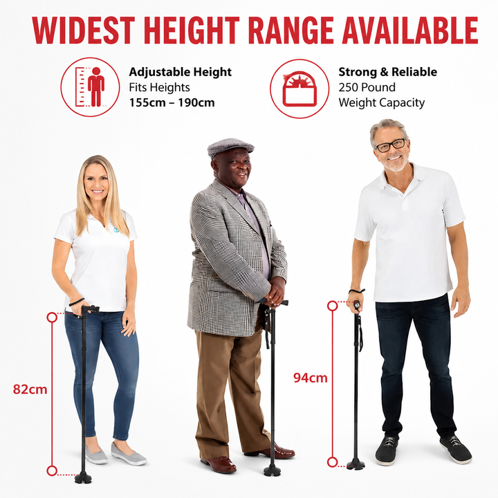 Premium Multifunctional Walking Stick Telescopic Folding Hiking Cane Lightweight Aluminum Adjustable Height Non Slip Rubber Base Travel Cane Seniors