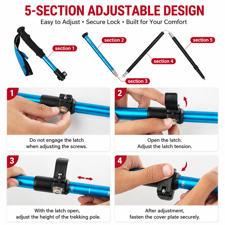 Premium Multifunctional Walking Stick Telescopic Folding Hiking Cane Lightweight Aluminum Adjustable Height Non Slip Rubber Base Travel Cane Seniors
