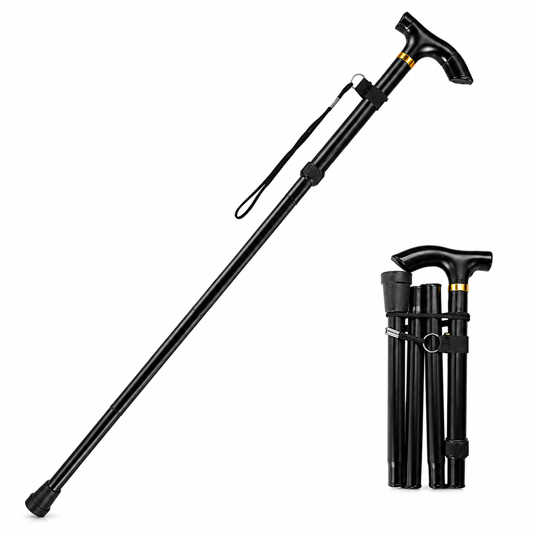 Premium Multifunctional Walking Stick Telescopic Folding Hiking Cane Lightweight Aluminum Adjustable Height Non Slip Rubber Base Travel Cane Seniors
