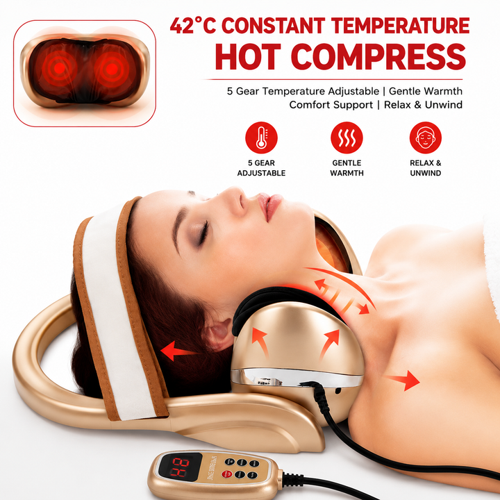 Premium Neck Massage Pillow Cervical Support Cushion Heat Vibration Airbag Compression 7 Modes Adjustable Neck &amp; Shoulder Relaxation Pain Relief Portable