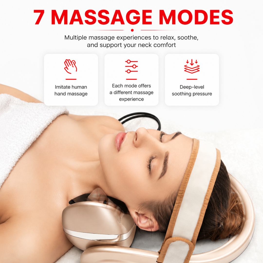 Premium Neck Massage Pillow Cervical Support Cushion Heat Vibration Airbag Compression 7 Modes Adjustable Neck &amp; Shoulder Relaxation Pain Relief Portable