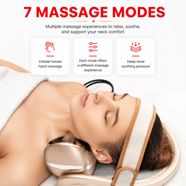 Premium Neck Massage Pillow Cervical Support Cushion Heat Vibration Airbag Compression 7 Modes Adjustable Neck &amp; Shoulder Relaxation Pain Relief Portable