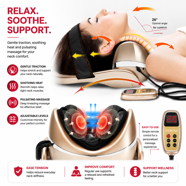 Premium Neck Massage Pillow Cervical Support Cushion Heat Vibration Airbag Compression 7 Modes Adjustable Neck &amp; Shoulder Relaxation Pain Relief Portable