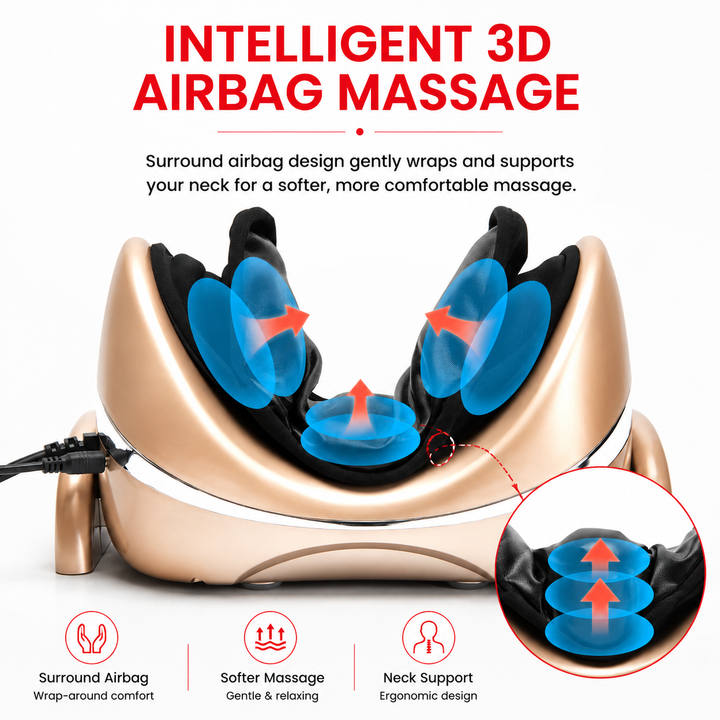 Premium Neck Massage Pillow Cervical Support Cushion Heat Vibration Airbag Compression 7 Modes Adjustable Neck &amp; Shoulder Relaxation Pain Relief Portable