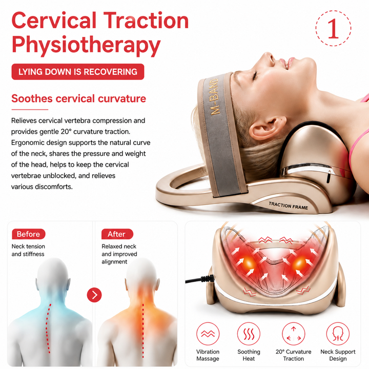 Premium Neck Massage Pillow with Heat and Vibration Cervical Traction Device 7 Modes 3D Airbag Massage Adjustable Heating Neck Shoulder Relaxation Pain Relief Support Pillow