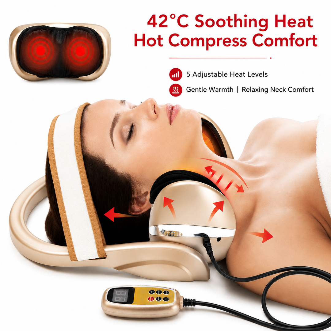 Premium Neck Massage Pillow with Heat and Vibration Cervical Traction Device 7 Modes 3D Airbag Massage Adjustable Heating Neck Shoulder Relaxation Pain Relief Support Pillow