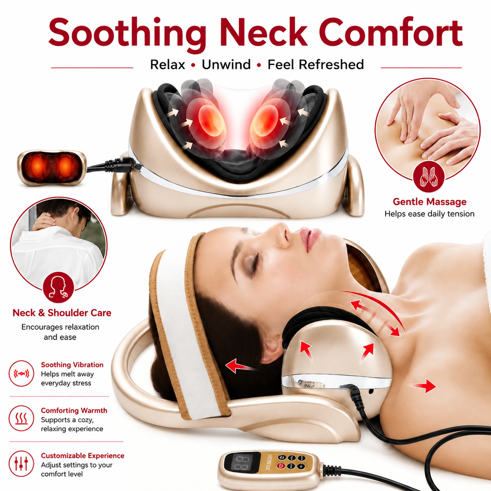 Premium Neck Massage Pillow with Heat and Vibration Cervical Traction Device 7 Modes 3D Airbag Massage Adjustable Heating Neck Shoulder Relaxation Pain Relief Support Pillow
