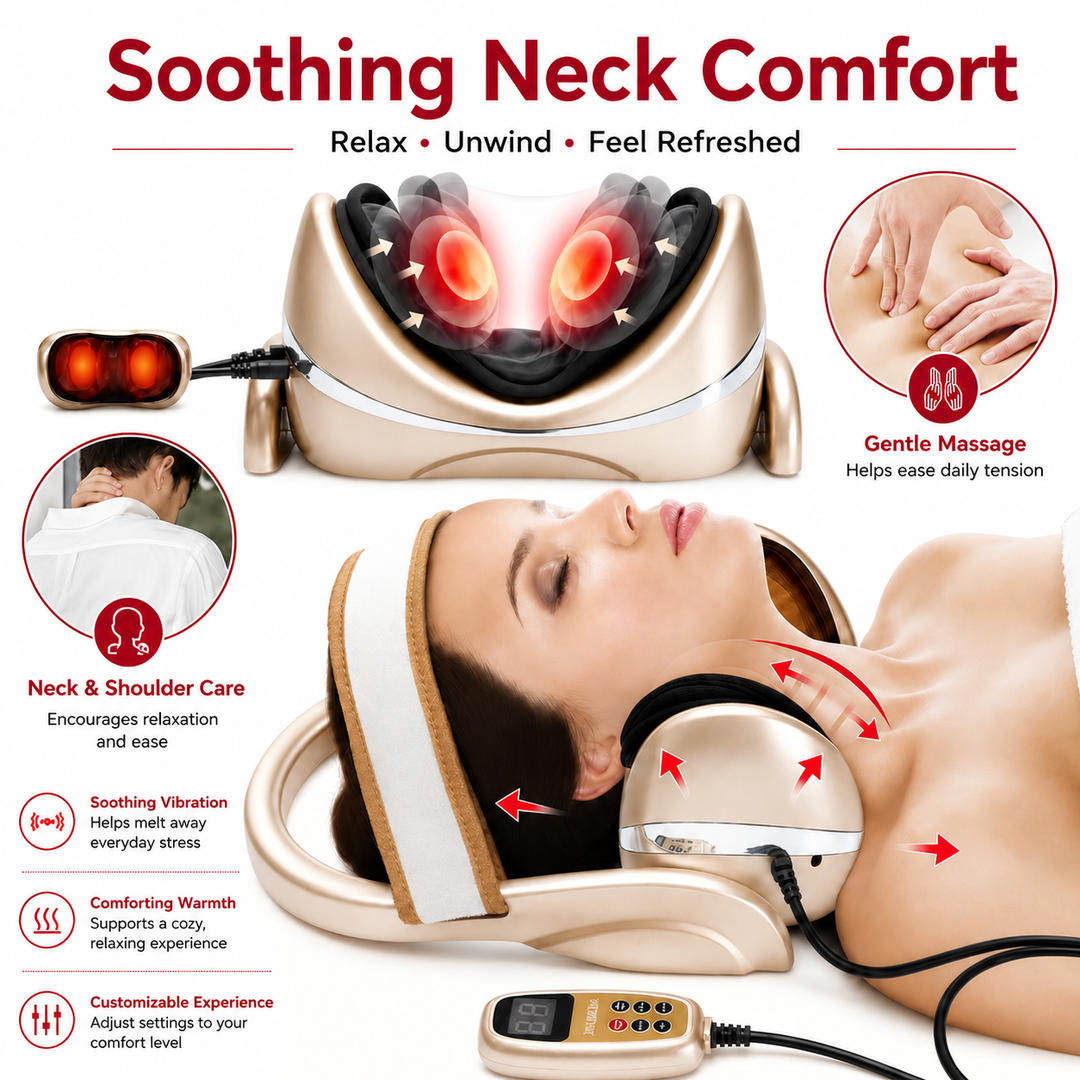 Premium Neck Massage Pillow with Heat and Vibration Cervical Traction Device 7 Modes 3D Airbag Massage Adjustable Heating Neck Shoulder Relaxation Pain Relief Support Pillow