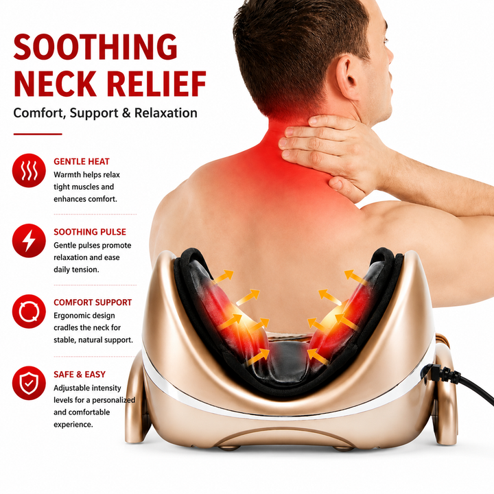 Premium Neck Massage Pillow with Heat and Vibration Cervical Traction Device 7 Modes 3D Airbag Massage Adjustable Heating Neck Shoulder Relaxation Pain Relief Support Pillow