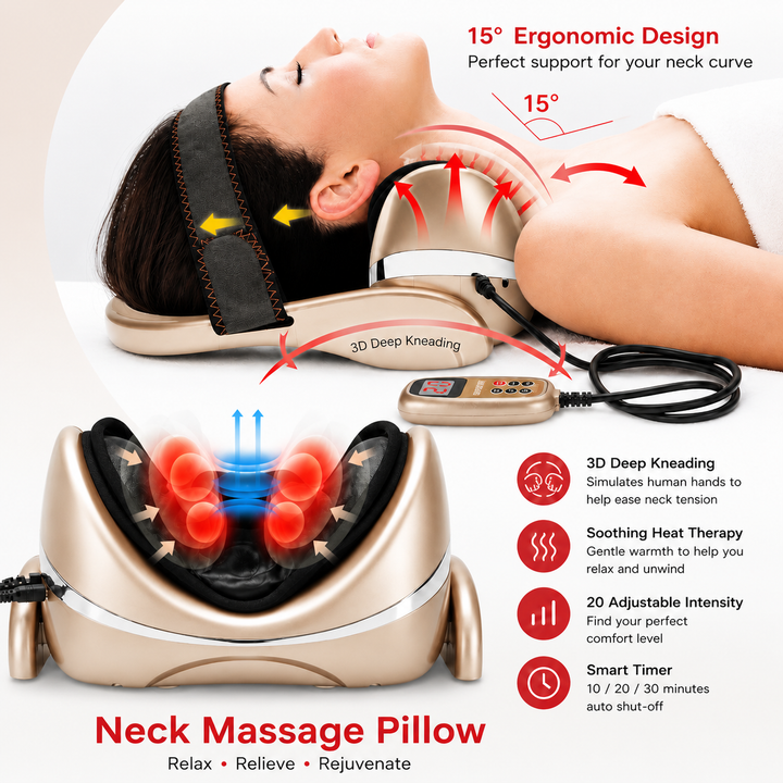 Premium Neck Massage Pillow with Heat and Vibration Cervical Traction Device 7 Modes 3D Airbag Massage Adjustable Heating Neck Shoulder Relaxation Pain Relief Support Pillow
