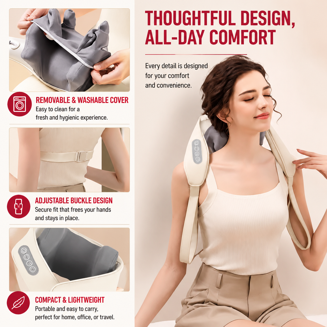 Premium Neck Shoulder Massager Shawl with Heat Shiatsu Deep Kneading Electric Rechargeable Wireless Back Neck Upper Body Pain Relief Relaxation Home Travel Use