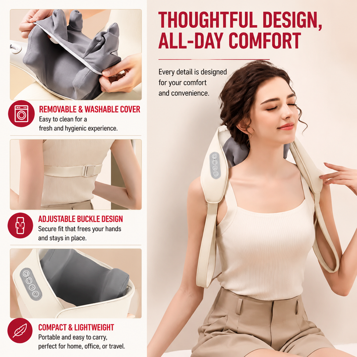 Premium Neck Shoulder Massager Shawl with Heat Shiatsu Deep Kneading Electric Rechargeable Wireless Back Neck Upper Body Pain Relief Relaxation Home Travel Use