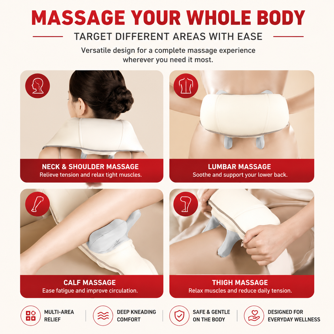 Premium Neck Shoulder Massager Shawl with Heat Shiatsu Deep Kneading Electric Rechargeable Wireless Back Neck Upper Body Pain Relief Relaxation Home Travel Use
