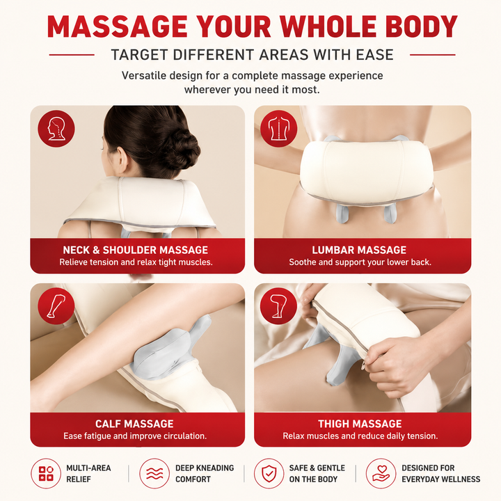 Premium Neck Shoulder Massager Shawl with Heat Shiatsu Deep Kneading Electric Rechargeable Wireless Back Neck Upper Body Pain Relief Relaxation Home Travel Use