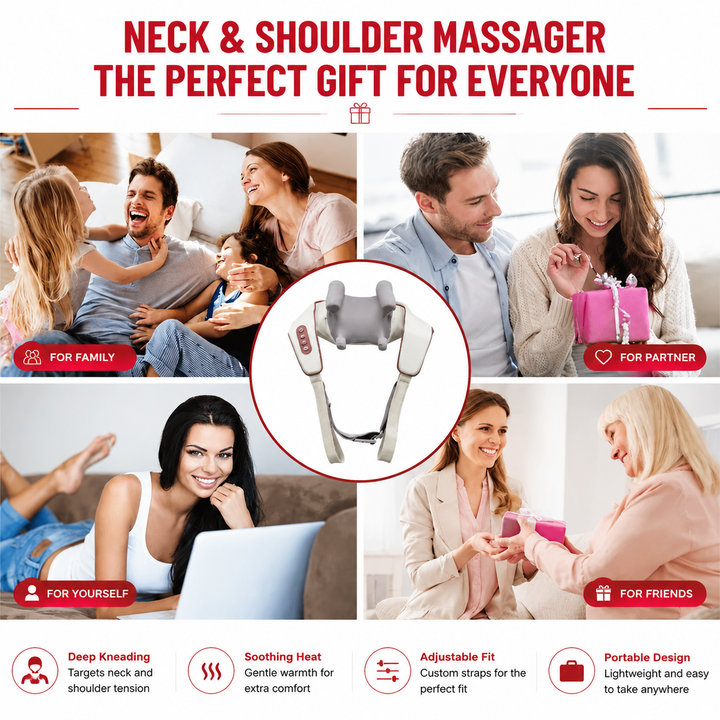 Premium Neck Shoulder Massager Shawl with Heat Shiatsu Deep Kneading Electric Rechargeable Wireless Back Neck Upper Body Pain Relief Relaxation Home Travel Use