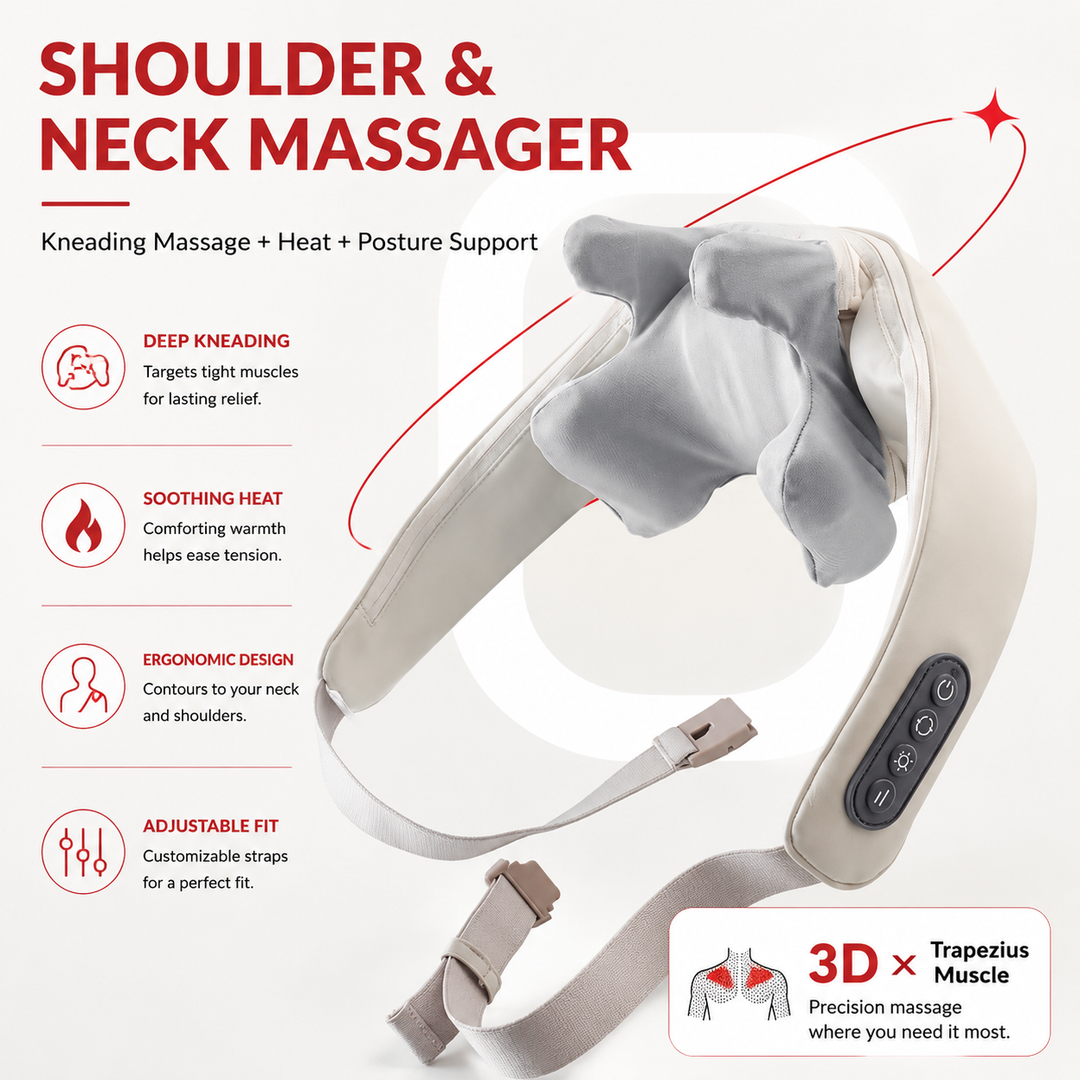 Premium Neck Shoulder Massager Shawl with Heat Shiatsu Deep Kneading Electric Rechargeable Wireless Back Neck Upper Body Pain Relief Relaxation Home Travel Use