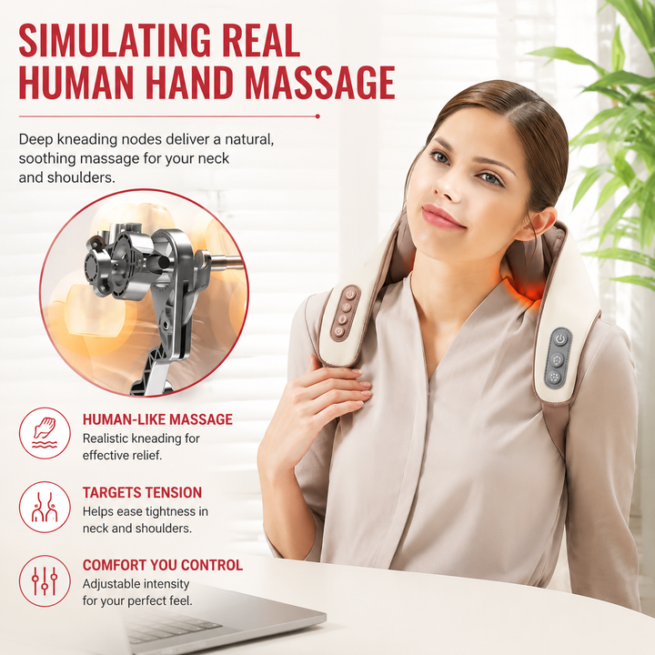 Premium Neck Shoulder Massager Shawl with Heat Shiatsu Deep Kneading Electric Rechargeable Wireless Back Neck Upper Body Pain Relief Relaxation Home Travel Use