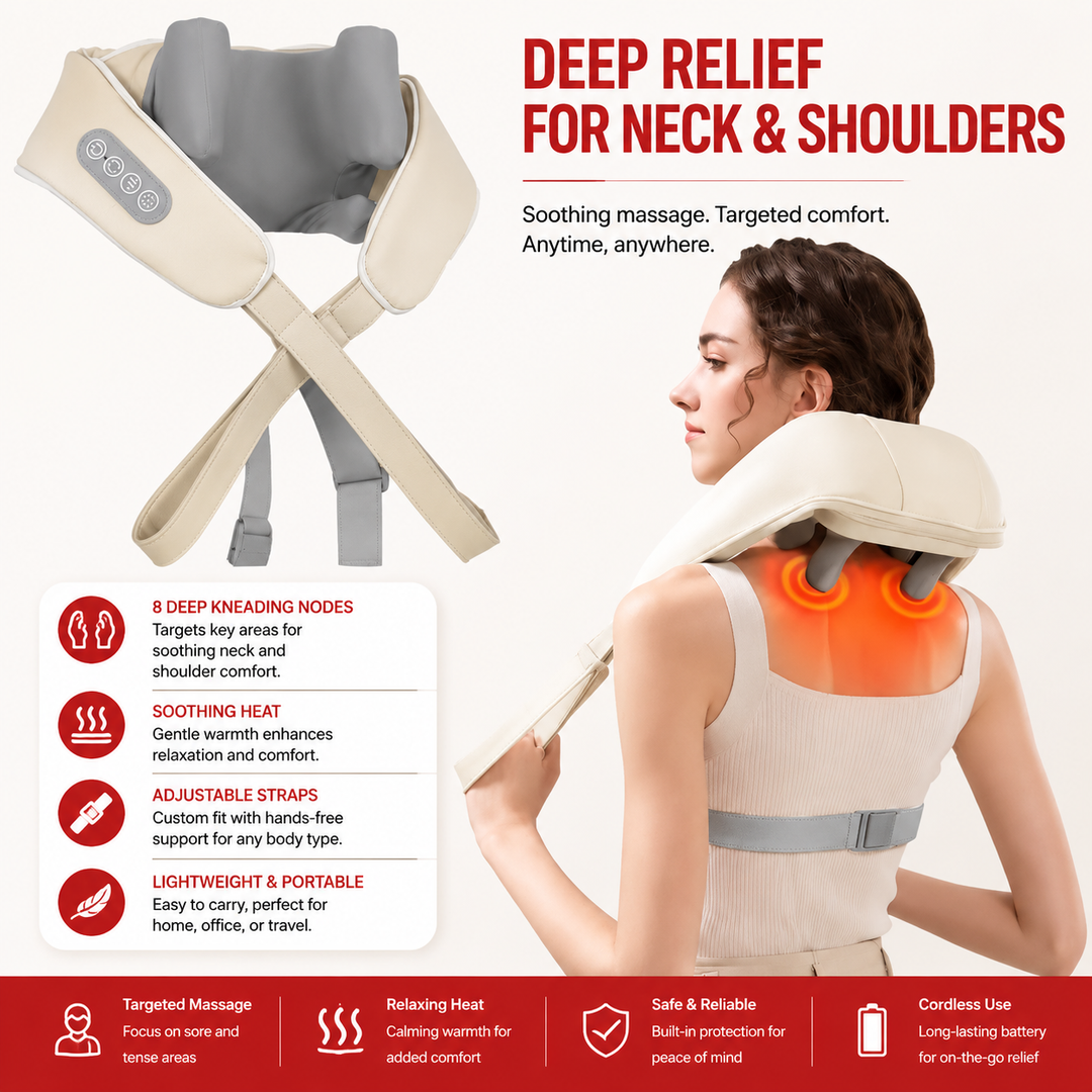 Premium Neck Shoulder Massager Shawl with Heat Shiatsu Deep Kneading Electric Rechargeable Wireless Back Neck Upper Body Pain Relief Relaxation Home Travel Use