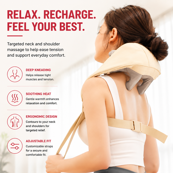 Premium Neck Shoulder Massager Shawl with Heat Shiatsu Deep Kneading Electric Rechargeable Wireless Back Neck Upper Body Pain Relief Relaxation Home Travel Use