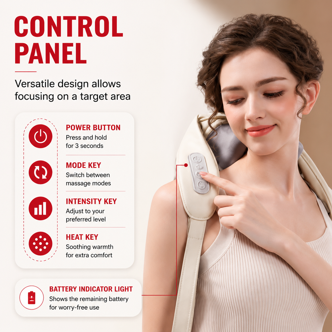 Premium Neck Shoulder Massager Shawl with Heat Shiatsu Deep Kneading Electric Rechargeable Wireless Back Neck Upper Body Pain Relief Relaxation Home Travel Use