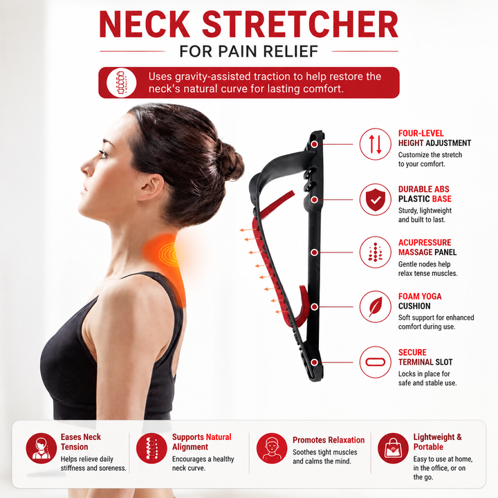 Premium Neck Stretcher Adjustable 4 Level Cervical Support Back Stretcher Ergonomic Design Portable Neck &amp; Upper Back Support Work Travel Daily Use Comfort Device