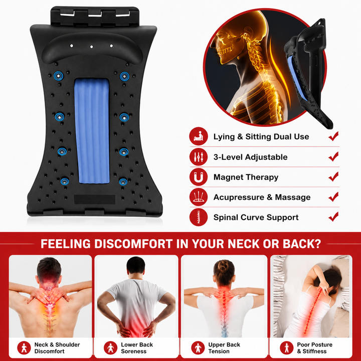 Premium Neck Stretcher Adjustable 4 Level Cervical Support Back Stretcher Ergonomic Design Portable Neck &amp; Upper Back Support Work Travel Daily Use Comfort Device