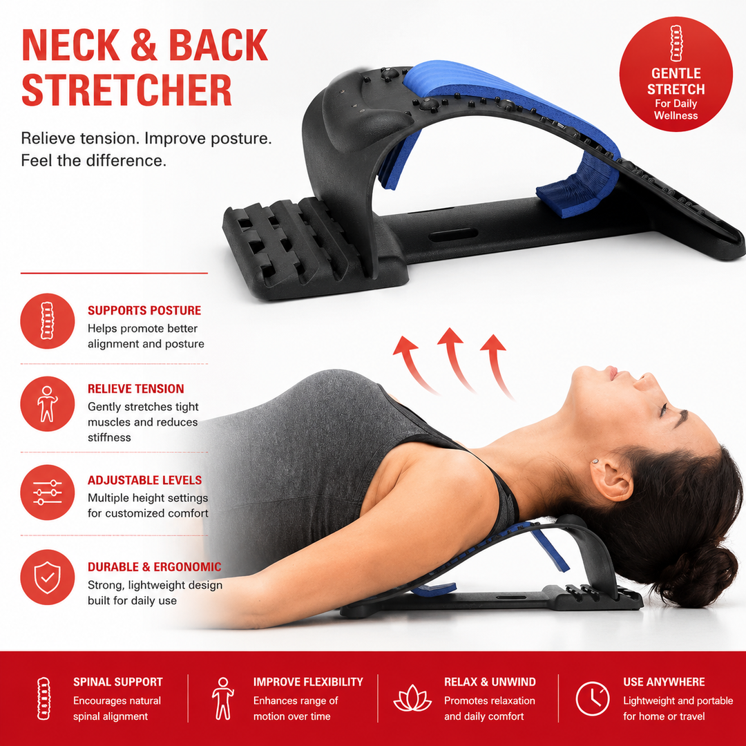 Premium Neck Stretcher Adjustable 4 Level Cervical Support Back Stretcher Ergonomic Design Portable Neck &amp; Upper Back Support Work Travel Daily Use Comfort Device