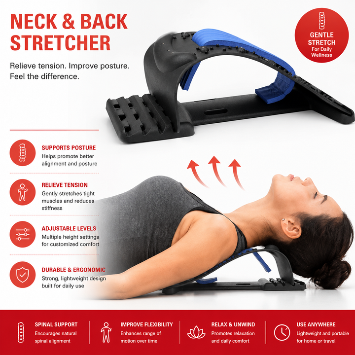 Premium Neck Stretcher Adjustable 4 Level Cervical Support Back Stretcher Ergonomic Design Portable Neck &amp; Upper Back Support Work Travel Daily Use Comfort Device