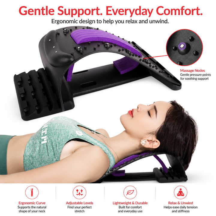 Premium Neck Stretcher Adjustable 4 Level Cervical Support Back Stretcher Ergonomic Design Portable Neck &amp; Upper Back Support Work Travel Daily Use Comfort Device