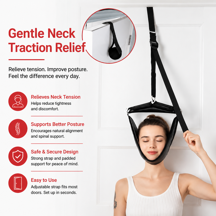 Premium Neck Stretcher Hammock Over Door Cervical Traction Device Adjustable Neck Support for Posture Comfort Home Office Travel Relief Device System