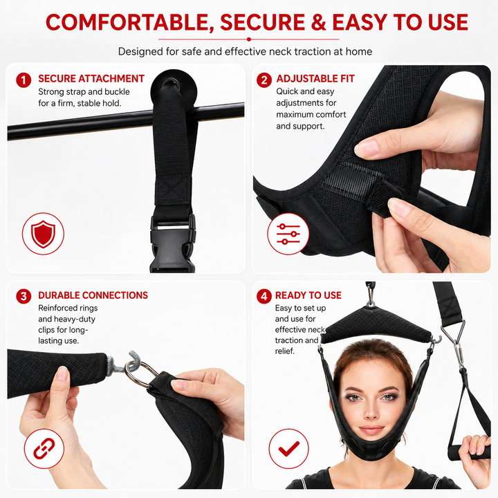Premium Neck Stretcher Hammock Over Door Cervical Traction Device Adjustable Neck Support for Posture Comfort Home Office Travel Relief Device System