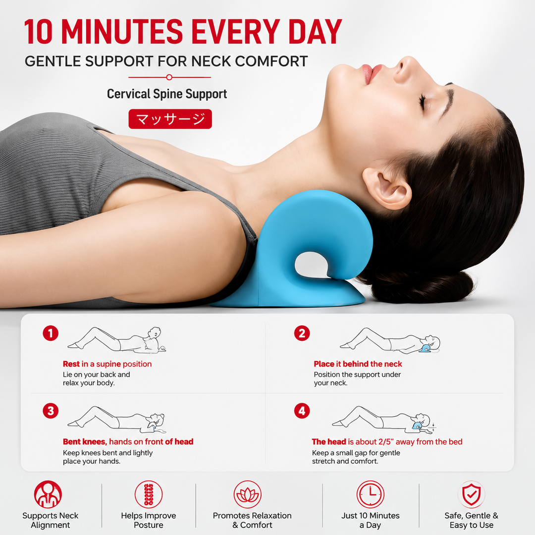 Premium Neck Stretcher Pillow Cervical Support Relaxer Ergonomic Neck Massage Cushion High Density Foam Neck Support for Home Office Travel Daily Use Comfort